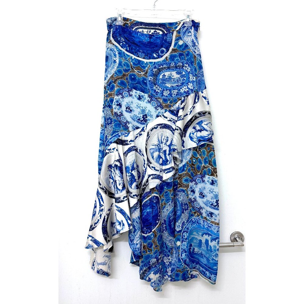 Libertine Plates And Platters Blue Porcelain Print Maxi Skirt Ruffle Floral M